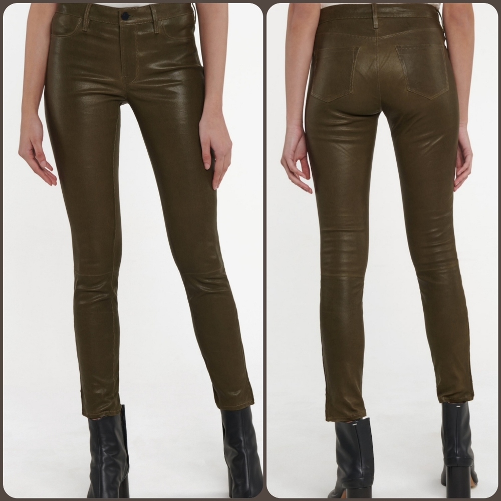 J Brand Leather Zippered Ankle Skinny Pants L8001  25